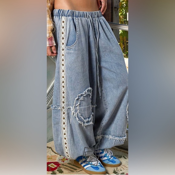 POL jogger pants in double gauze with trim and stud, vintage washing, - Picture 4 of 6